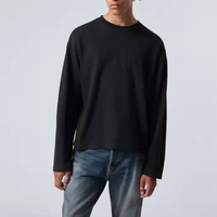 T-shirts pour hommes de haute qualité, 100% coton, manches longues, coupe ample, unis, blancs, col rond, épaules tombantes