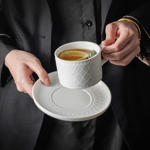 Vintage Embossed Coffee <b>Cup</b> and <b>Saucer</b> Set Cappuccino Latte <b>Cups</b> Ceramic Tea <b>Cup</b> Set for Hotel Cafe & Home - Product Image 1