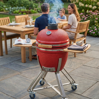 Barbecue au charbon de bois en céramique Kamado de 18 pouces, barbecue rond pour la cuisson en plein air avec tables latérales en bambou