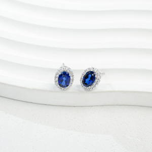 925 silver oval cultivated blue treasure <b>earrings</b> with inlaid <b>earrings</b> - Product Image 3