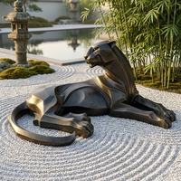 Figurine de panthère en bronze faite à la main, style faible polyvalence * Taille entièrement personnalisable, style facetté et patine vertigrine, sculpture en bronze
