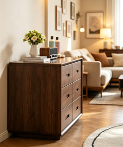 Modern Solid Wood <b>6</b>-<b>Drawer</b> Cabinet Slab Doors Durable Multi-Purpose Storage Furniture for Living Room (Midcentury Modern Design) - Product Image 2