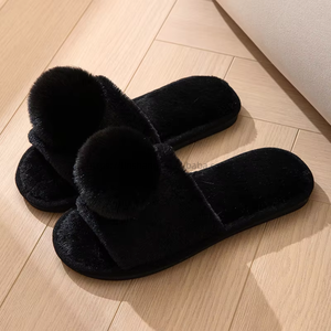 Mignonnes pantoufles en peluche chaudes d'hiver pour femmes, à bout ouvert, pour l'intérieur et l'extérieur - Product Image 6
