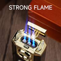 Briquet à triple flamme pour cigares et cigarettes, coupe-cigare V, design moderne et luxueux, rechargeable, en alliage de zinc, au butane, cadeaux d'affaires