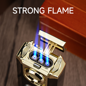<strong>Triple</strong> Jet <strong>Flame</strong> Cigar Lighter with Windproof V Cutter New Style Metal Butane <strong>Torch</strong> Refillable for Smoking - Product Image 4