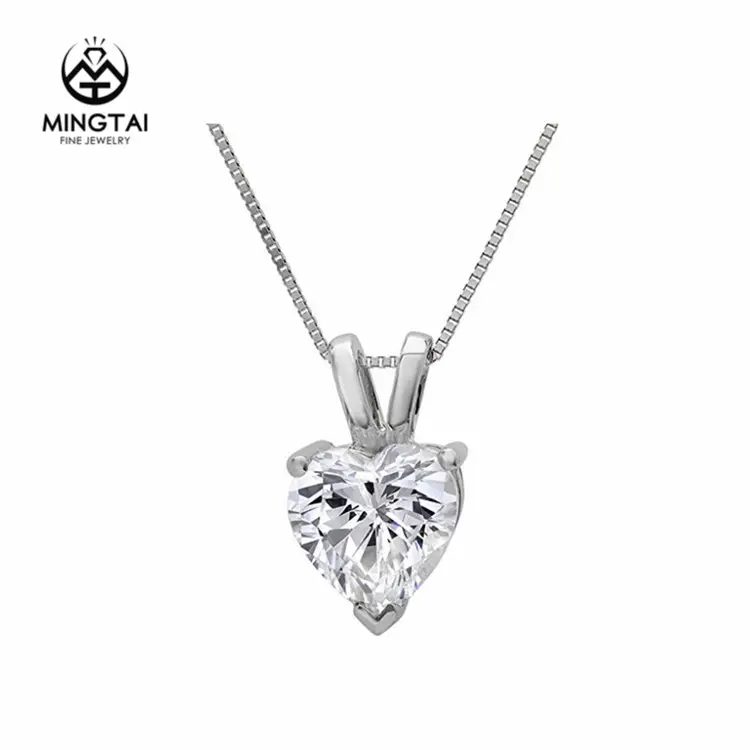Hot selling 14kt diamond cz pendant heart shaped white gold pendant