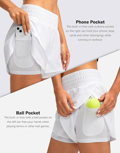 Celana pendek wanita, celana pendek olahraga tenis daur ulang cepat pas badan celana pendek kebugaran 2 lapisan pengering - Product Image 4
