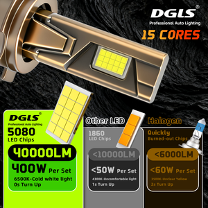 DGLS D40 400W 40000LM Phare <span class=keywords><strong>LED</strong></span> super lumineux 5080 Puce CSP 15 cœurs 6500K <span class=keywords><strong>Ampoule</strong></span> de voiture <span class=keywords><strong>compatible</strong></span> avec H4 H7 H11 9005 H1 H3 H7 - Product Image 3