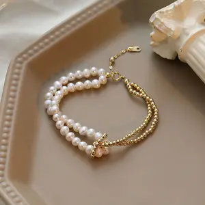Multi-layer chain for women's pearl niche design beaded personality custom 925 sterling silver bracelet