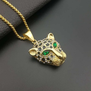 Collana Hip Hop con Testa di Pantera Nera Lucida, Ciondolo in Acciaio Inossidabile Placcato Oro con Zirconi, <span class=keywords><strong>Accessori</strong></span> per Gioielli Fai-da-Te - Product Image 3