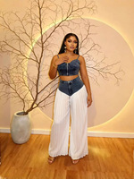 Ensemble deux pièces pour femmes, haut de plage sexy, pantalon en mousseline de soie de style cowboy, tenues d'été