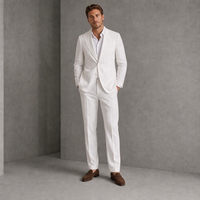 Setelan Pria Putih Single Breasted Notch Lapel Katun Ringan Blazer Musim Panas Celana Dua Potong Pernikahan Bisnis Kasual Custom
