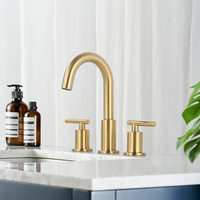 Robinet d'eau de vanité de salle de bain en or brossé avec bec pivotant à 360 degrés Robinet d'évier de salle de bain 3 trous Robinet d'évier en or à 2 poignées