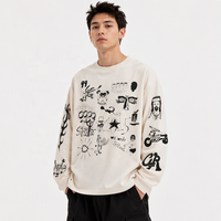 T-shirt thermique à manches longues pour homme en maille gaufrée, col rond oversize, imprimé graphique, en coton, style streetwear personnalisé