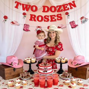 Ensemble de bannière et guirlande de 24 roses, décoration florale Western Cowgirl pour <span class=keywords><strong>2e</strong></span> <span class=keywords><strong>anniversaire</strong></span> avec chapeau de cowboy, bottes, roses et boule disco - Product Image 5