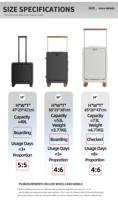 Valise PC 20 pouces personnalisable avec logo, port de chargement USB, ouverture frontale, grand bagage avec sacoche pour ordinateur portable, roues silencieuses, OEM