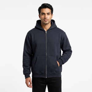 Sweat à capuche zippé pour homme, personnalisé en usine, 100% coton molletonné épais, coupe classique, couleur unie, séchage rapide - Product Image 1