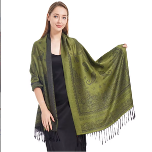 ファッションビンテージイスラム教徒Hijab Pashminaショールタッセルジャカードペイズリースカーフ冬用エスニックフリンジカスタムロゴ - Product Image 2