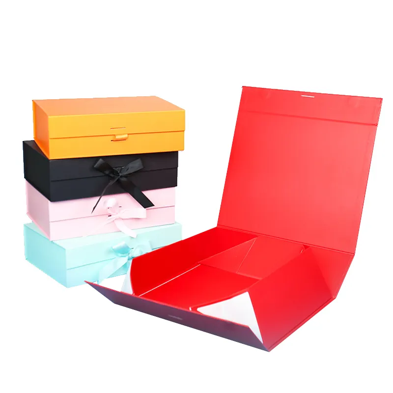 Omet High Quality Large Eco Pack Papier Boite Folding Gift Packaging Cajas Foldable Emballage Paper Magnetic Box With Bow Ribbon