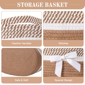 Cesta de Regalo Navideña de Cuerda Tejida Vacía con Lazos, Moño y Bolsa, Cofre Decorativo Vacío para Regalos con Asas, Decoración del Hogar - Product Image 3