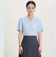Chemisier d'été en mousseline à col en V pour femme, manches courtes, style minimaliste, idéal pour le bureau, les enseignants, les examens d'admission à la fonction publique