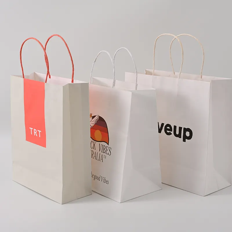 كيس ورقي كرافت قابل لإعادة التدوير مع الشعار الخاص بك مخصص للطعام مع مقبض يسلب حقيبة