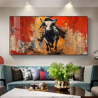 Grande toile murale vintage représentant un cowboy occidental, peinture murale, décoration intérieure américaine, peintures de qualité supérieure