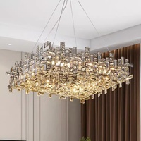 Lustre en cristal LED sur mesure en fer de grande taille pour bar, club, salle à manger, salon, intérieur