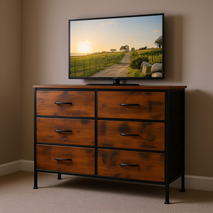 Commode Sweetcrispy Marron à 6 Tiroirs, Cadre Métallique, Plateau en Bois, Style Industriel, Meuble de Rangement pour Chambre à Coucher - Product Image 2