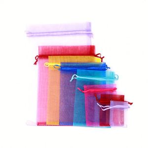 Sacs en organza recyclables personnalisés avec logo, pochettes à bijoux, sacs cadeaux à cordon pour mariage, fête, qualité alimentaire, vente en gros - Product Image 1
