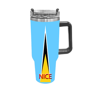 Gobelet isotherme en acier inoxydable de 40 oz avec poignée, motif drapeau personnalisé de Sainte-Lucie, double paroi sous vide pour pique-niques en extérieur et rassemblements de fans - Product Image 1