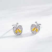 Ailmay Echt 925 Sterling Zilver Schattige Appel Regenboog Zirkonia Fruit Oorknopjes Voor Vrouwen Meisjes Feestaccessoires Sieraden