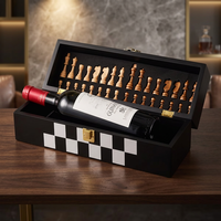 Caisse en bois MDF noir avec jeu d'échecs et plateau pour 1 bouteille pour tire-bouchons et ouvreurs