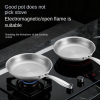 Poêle à frire professionnelle martelée en titane pur triple couche sans PFAS/PFOA/PTFE avec fond en acier inoxydable compatible induction pour cuisine