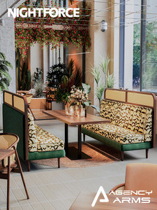 Sofá Curvo de Estilo Vintage en Cuero PU para <span class=keywords><strong>Restaurante</strong></span> Occidental con Temática del Sudeste Asiático, Combinación de Mesa y Sillas para 6 Personas - Product Image 1