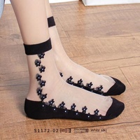 Chaussettes en coton antibactériennes grande taille à motif floral fin pour femme, décontractées, printemps, été, automne