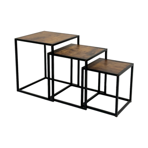 Industrial Style Metal & Wood Coffee <b>Table</b> with Nested Design Black Finish Living Room Furniture Nested <b>Stools</b> - Product Image 1