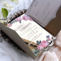 Goldfolie Acryl Hochzeits einladungen Suite Luxus Elegante Plexiglas Einladung karten TriFold Pocket Envelope & Wax Seal