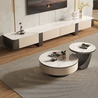 Meuble TV moderne de luxe en marbre et bois, design flottant pour salon et chambre, décoration de meuble, dernière collection 2025