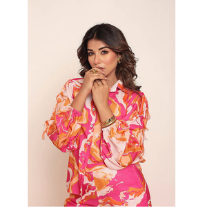 Camisa elegante con mangas abullonadas y estampado para mujer, blusa ligera de manga larga, Top de moda, ropa informal de verano para el trabajo - Product Image 1