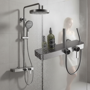 Ensemble <span class=keywords><strong>de</strong></span> douche moderne gris anthracite à haute pression avec pommeau <span class=keywords><strong>de</strong></span> <span class=keywords><strong>pluie</strong></span>, corps en laiton, <span class=keywords><strong>robinet</strong></span> <span class=keywords><strong>de</strong></span> douche à double poignée pour salle <span class=keywords><strong>de</strong></span> bain - Product Image 3