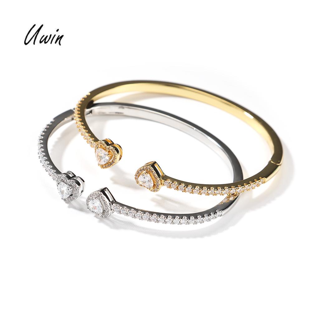 Opening Bangle Iced Out Heart CZ Thin Bracelet Double Heart Hot Sale Fashion Jewelry for Women