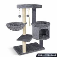 Arbre à chat d'intérieur robuste avec grand hamac et poteaux en sisal – Aire de jeu verticale peu encombrante pour maison multi-chats