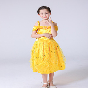 <span class=keywords><strong>Cosplay</strong></span> di Halloween bambine con volant sulle spalle Belle principessa vestire festa di compleanno paillettes principessa bella abito - Product Image 4