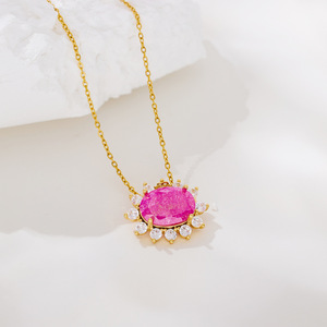 2024 tempérament luxe ovale fleur <span class=keywords><strong>vert</strong></span> <span class=keywords><strong>violet</strong></span> pierres précieuses mode coloré diamant collier en acier inoxydable femmes collier bijoux - Product Image 4