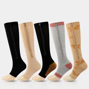 Компрессионные Высокие эластичные чулки до колена, спортивные носки с молнией для занятий спортом