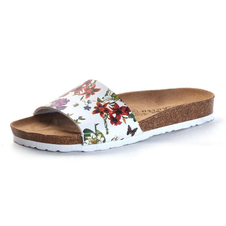 Ladies Slippers and Sandals Slides Slipper Cork Wood Flower Printing Custom Designer Slippers