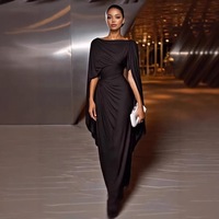 Robe asymétrique unie pour femme avec manches cape, coupe ajustée, élégante, pour le bureau, les trajets quotidiens, les occasions professionnelles décontractées, tenue de travail, directement de l'usine