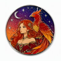 En gros, Pin's de revers en émail 2D à paillettes, design Femme Fantaisie, Phénix, Hibou, Étoile, Lune, en alliage de zinc plaqué argent, cadeau personnalisé