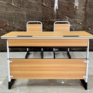 School <b>Desk</b> And Chair Set Two Person Seat <b>Solid</b> <b>Wood</b> Modern Minimalist Style For School Use - Product Image 3
